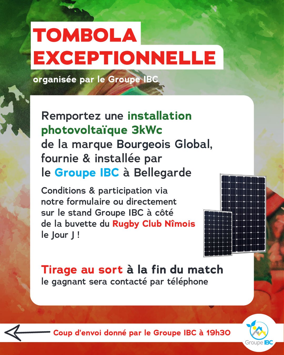 sponso match rcn nimes 28 février, tombola du groupe ibc